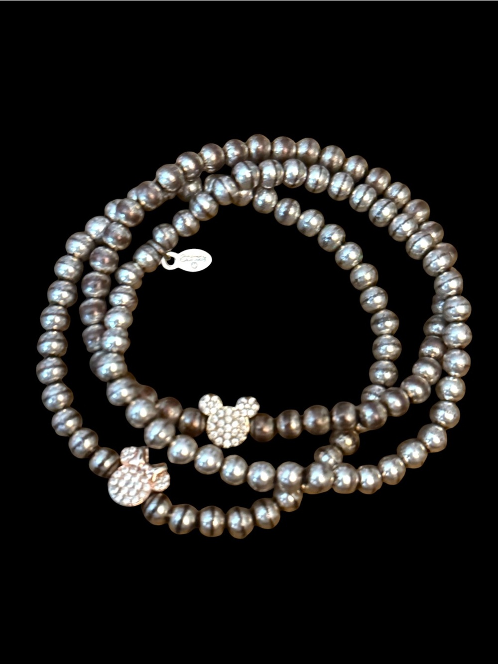 Disney Mickey and Minnie Mouse silver tone ball bead stretch bracelet set